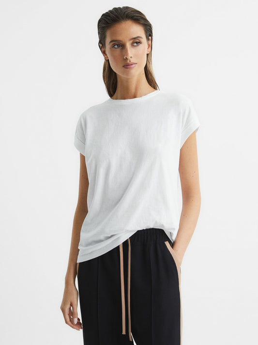 Cotton-Jersey Crew Neck T-Shirt in White Women | Reiss