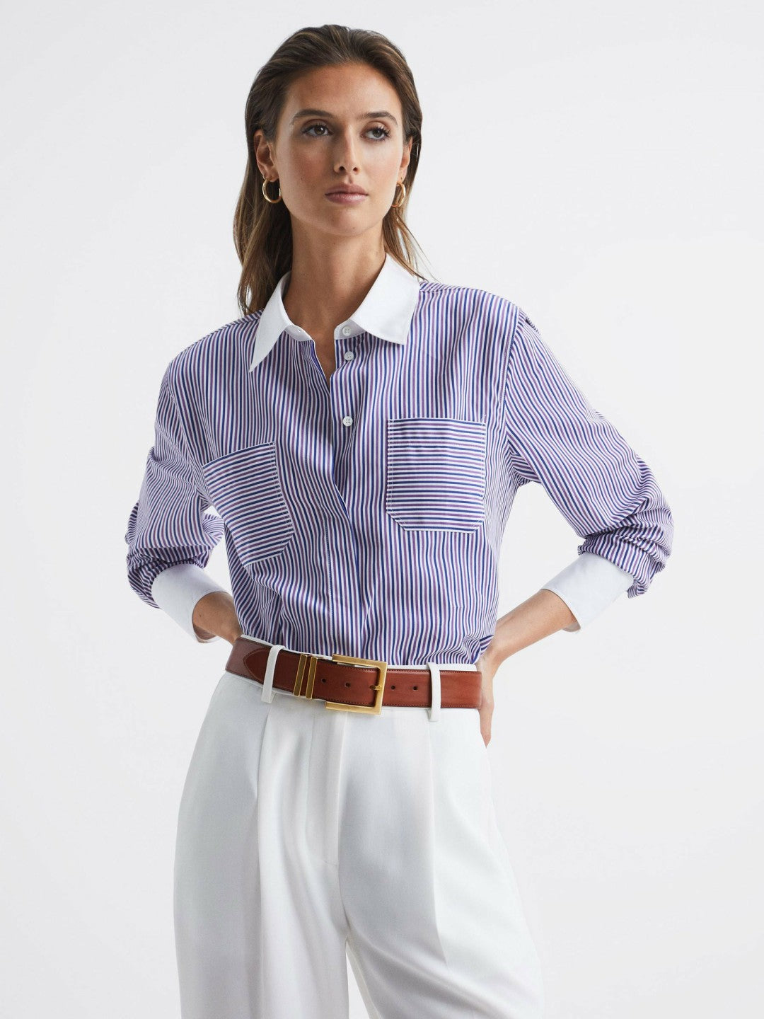 Leather Square Buckle Belt in Tan Women | Reiss