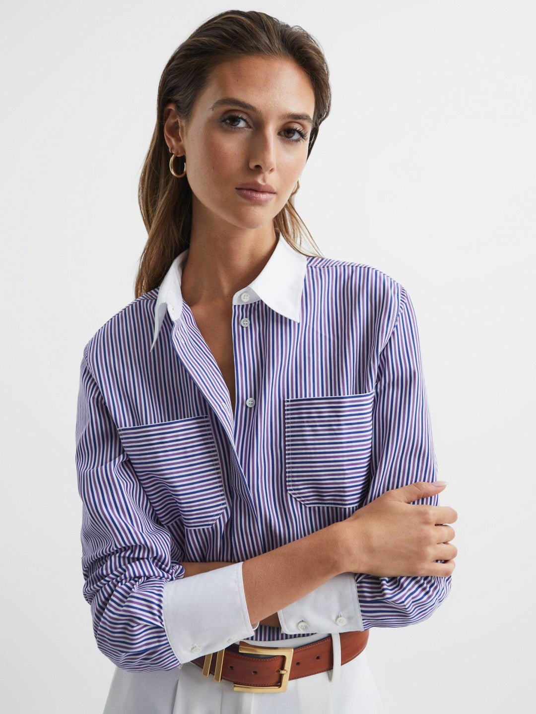 Leather Square Buckle Belt in Tan Women | Reiss