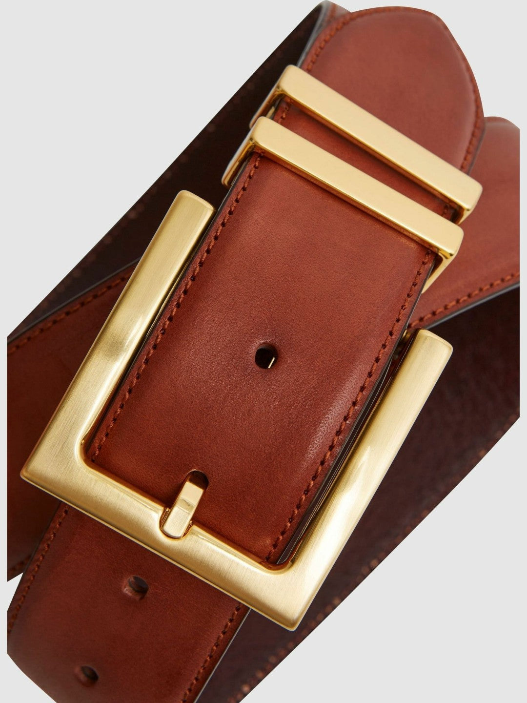 Leather Square Buckle Belt in Tan Women | Reiss