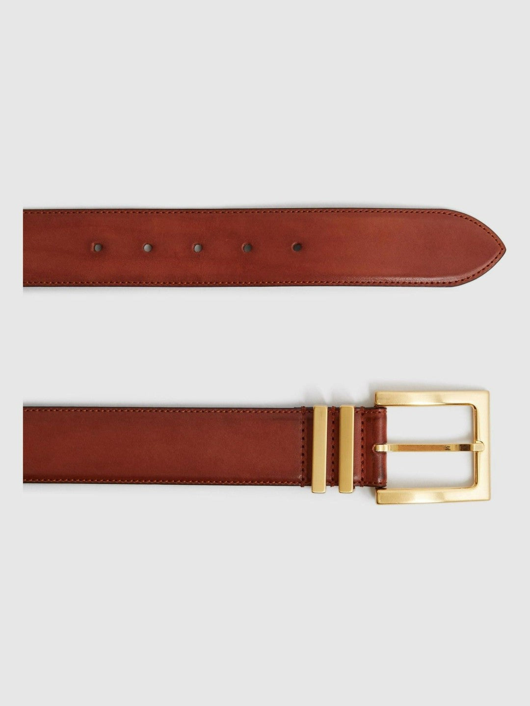 Leather Square Buckle Belt in Tan Women | Reiss