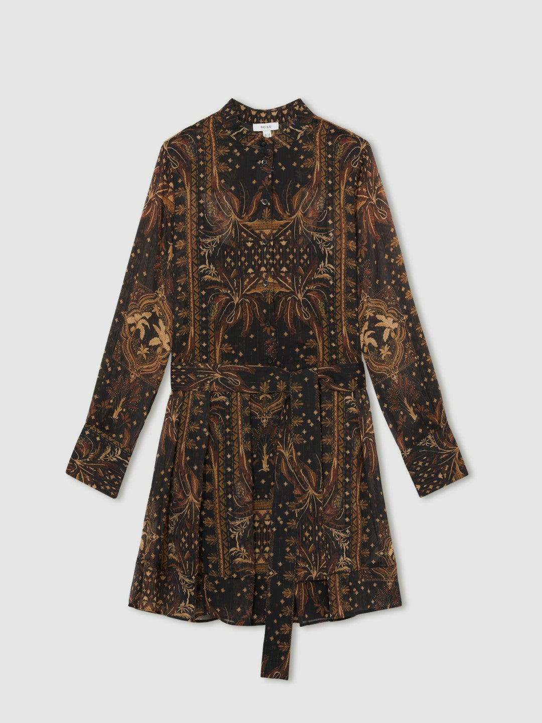 Botanical-Print Chiffon Mini Dress in Navy Women | Reiss