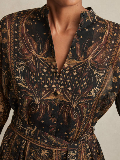 Botanical-Print Chiffon Mini Dress in Navy Women | Reiss