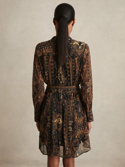 Botanical-Print Chiffon Mini Dress in Navy Women | Reiss