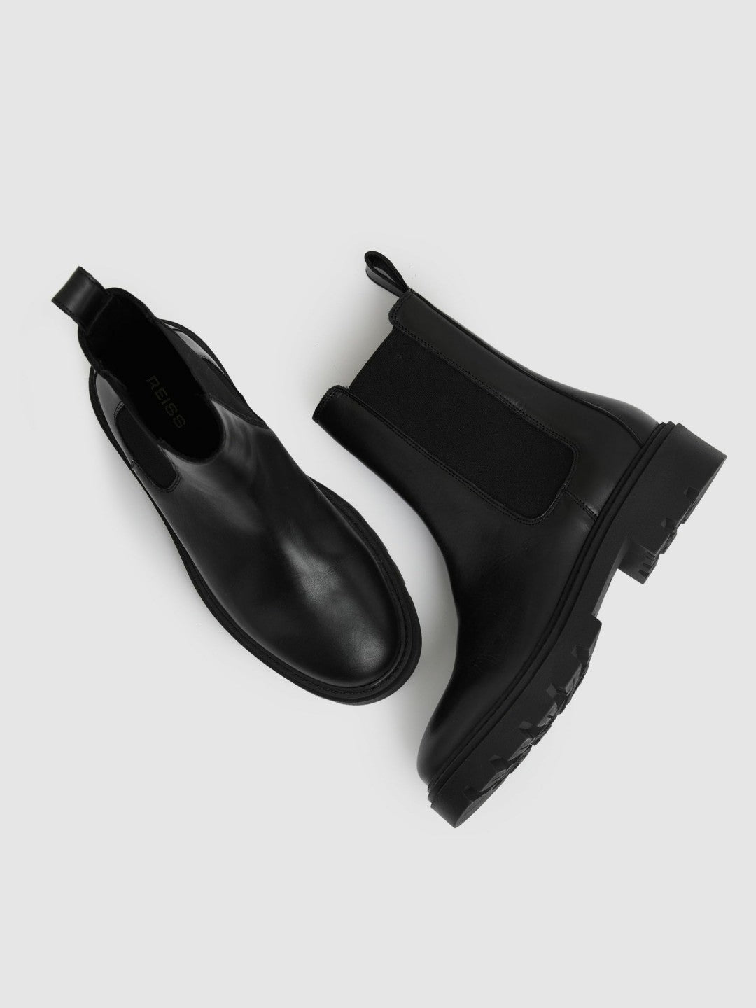 Leather Cleated Sole Chelsea Boots in Black Women | Reiss