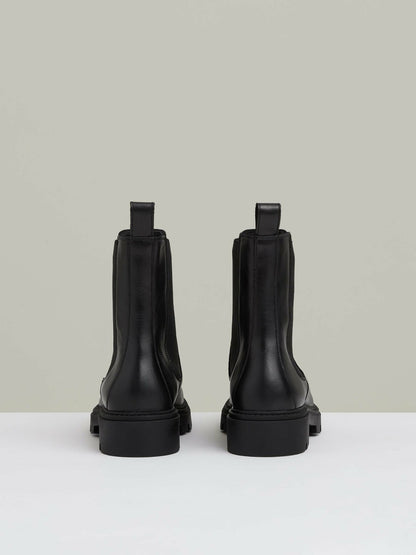 Leather Cleated Sole Chelsea Boots in Black Women | Reiss
