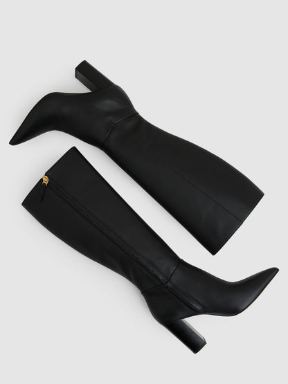 Block Heel Knee High Boots in Black Women | Reiss