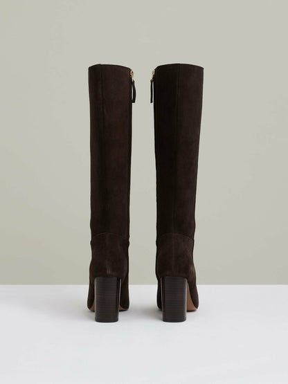 Block Heel Knee High Boots in Chocolate Women | Reiss