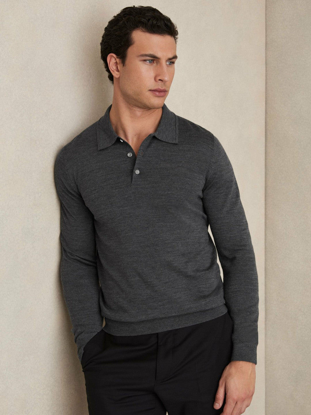 Merino Wool Polo Shirt in Derby Grey Marl Men | Reiss