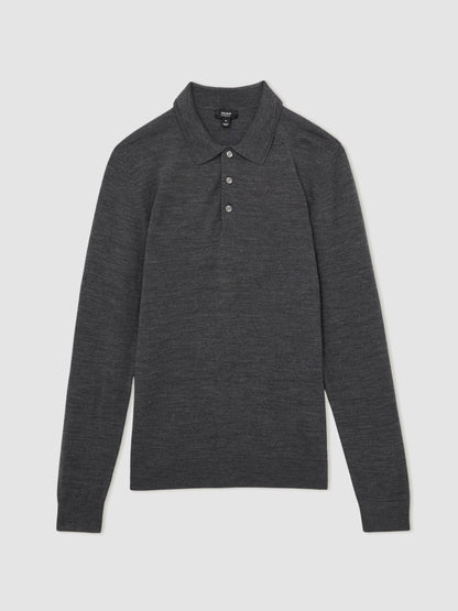 Merino Wool Polo Shirt in Derby Grey Marl Men | Reiss