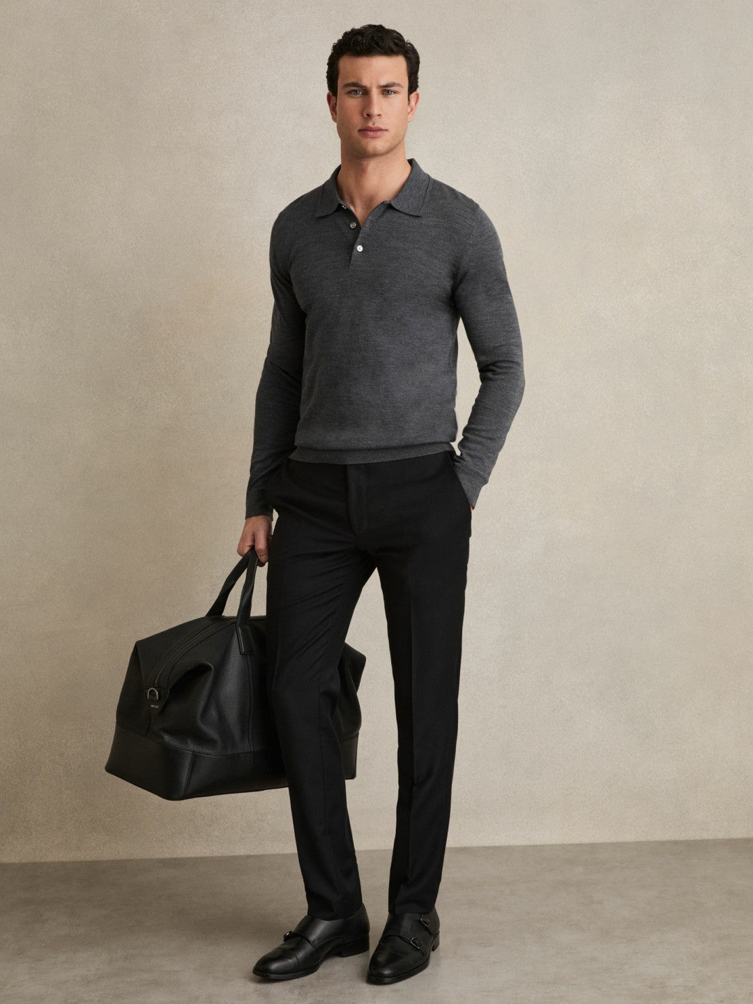 Merino Wool Polo Shirt in Derby Grey Marl Men | Reiss