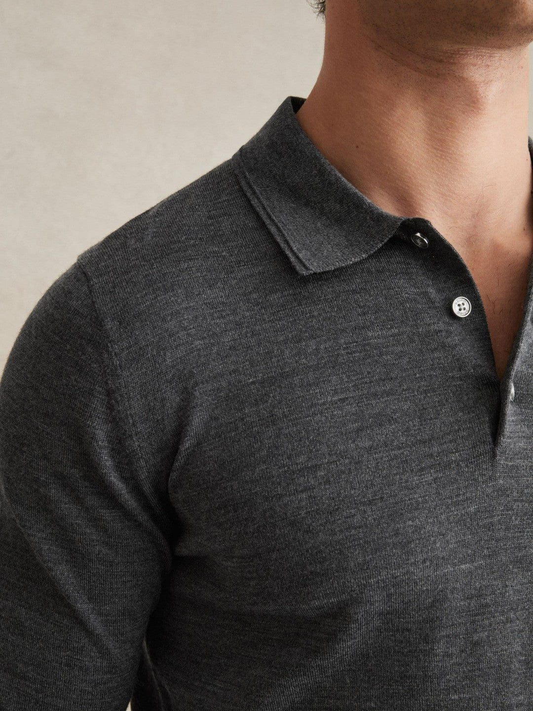 Merino Wool Polo Shirt in Derby Grey Marl Men | Reiss