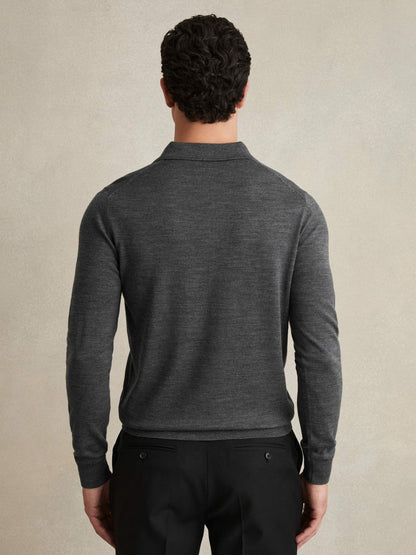 Merino Wool Polo Shirt in Derby Grey Marl Men | Reiss