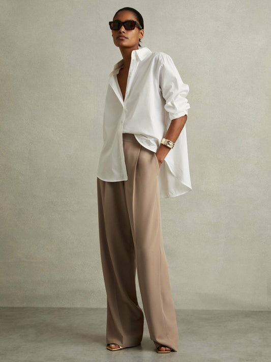 Half-Elasticated Wide Leg Trousers in Mink Neutral Women | Reiss