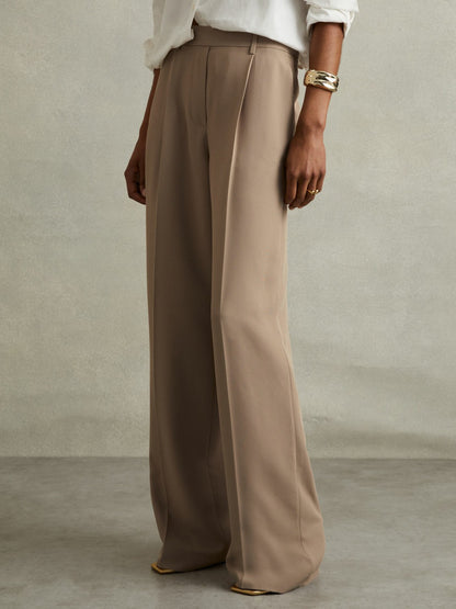 Half-Elasticated Wide Leg Trousers in Mink Neutral Women | Reiss