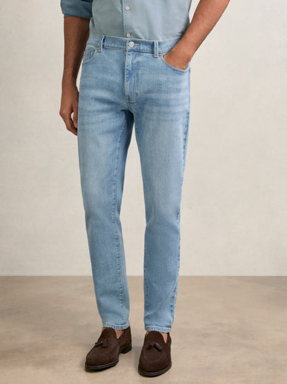 Cotton-Stretch Slim-Fit Jeans in Light Blue Wash Men | Reiss