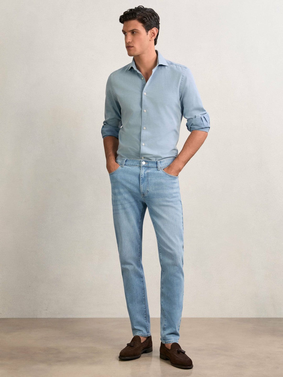 Cotton-Stretch Slim-Fit Jeans in Light Blue Wash Men | Reiss
