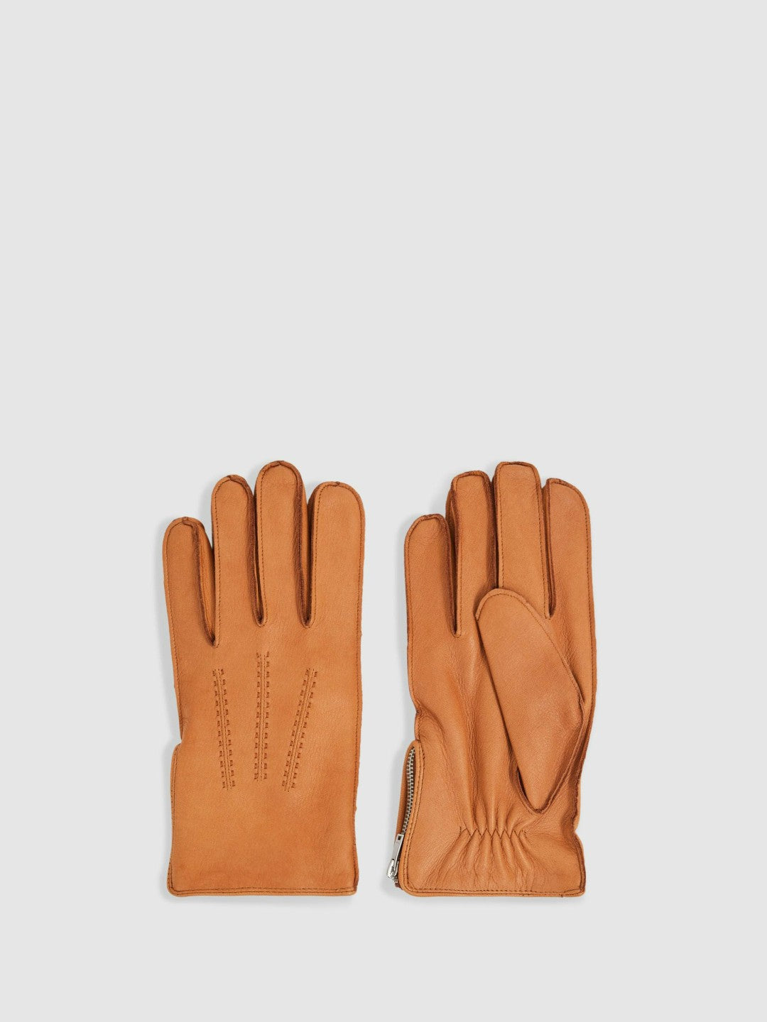 Leather Zip-Side Gloves in Tan Men | Reiss