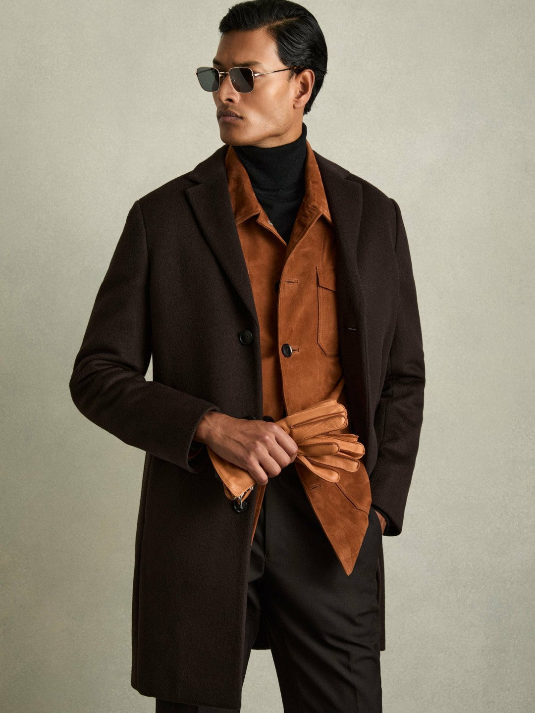 Leather Zip-Side Gloves in Tan Men | Reiss