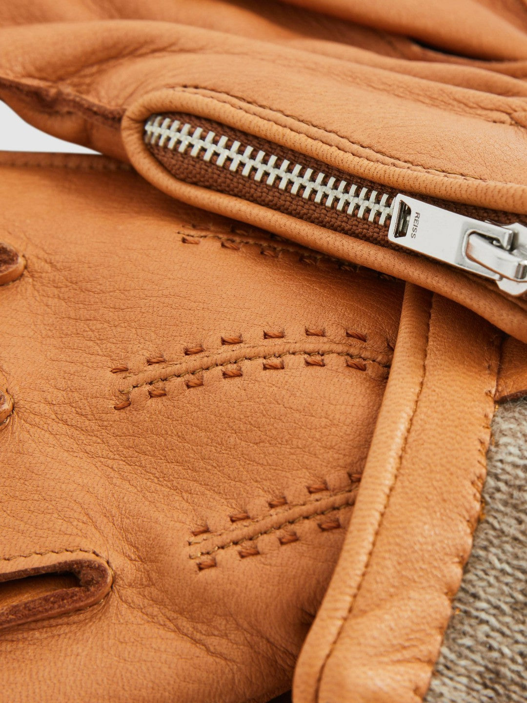 Leather Zip-Side Gloves in Tan Men | Reiss