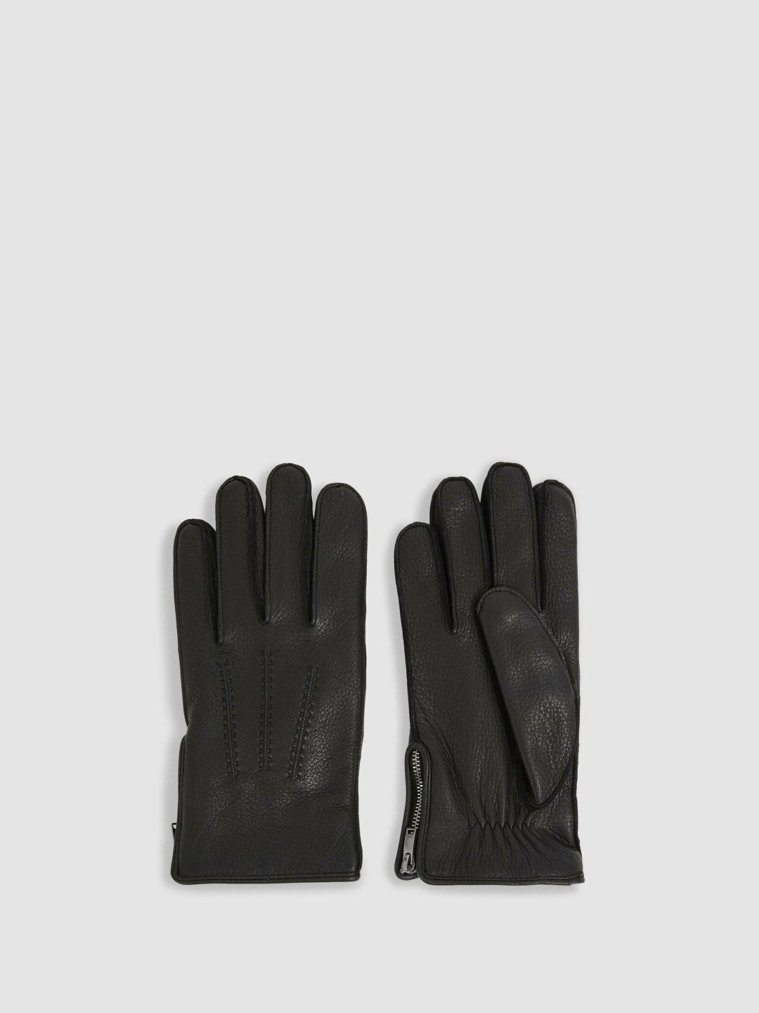 Leather Zip-Side Gloves in Black Men | Reiss
