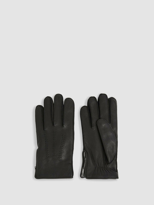 Leather Zip-Side Gloves in Black Men | Reiss