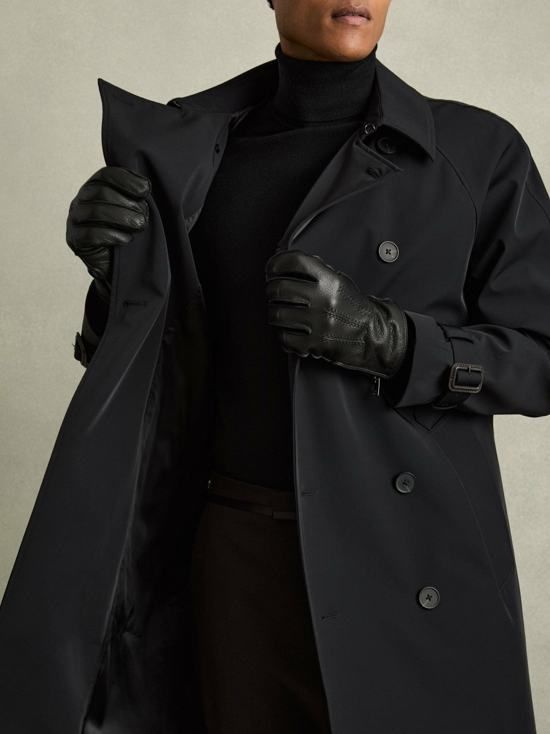 Leather Zip-Side Gloves in Black Men | Reiss