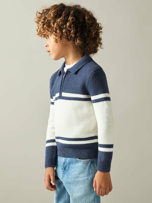 9-13 yrs Half-Zip Colour-Block Polo Shirt in Blue/White Children & Baby | Reiss