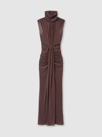 Sheer Ruched Maxi Dress in Taupe Women | Reiss
