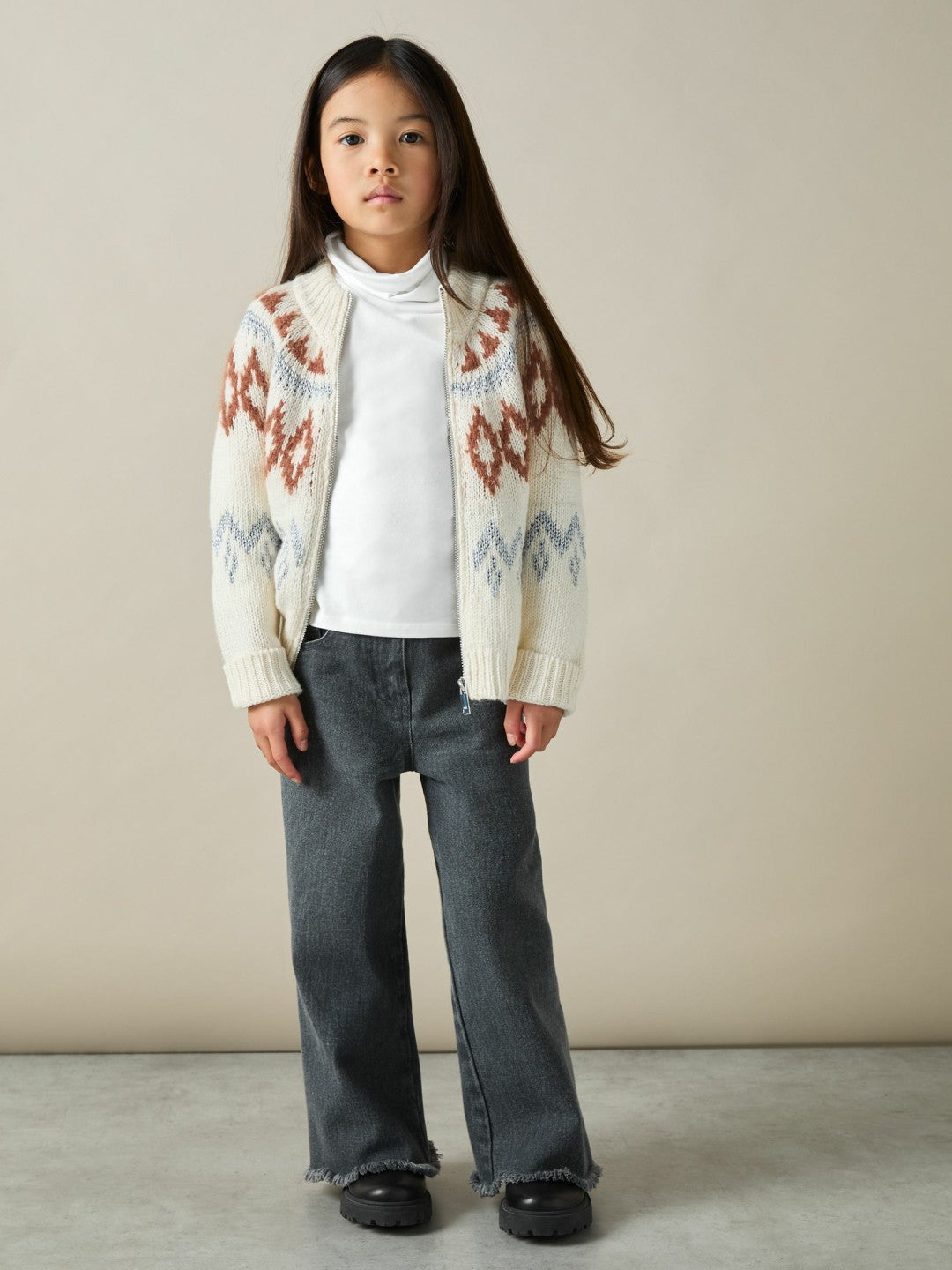 9-13 yrs Cotton-Jersey Roll-Neck Top with Stretch in Ivory Children & Baby | Reiss
