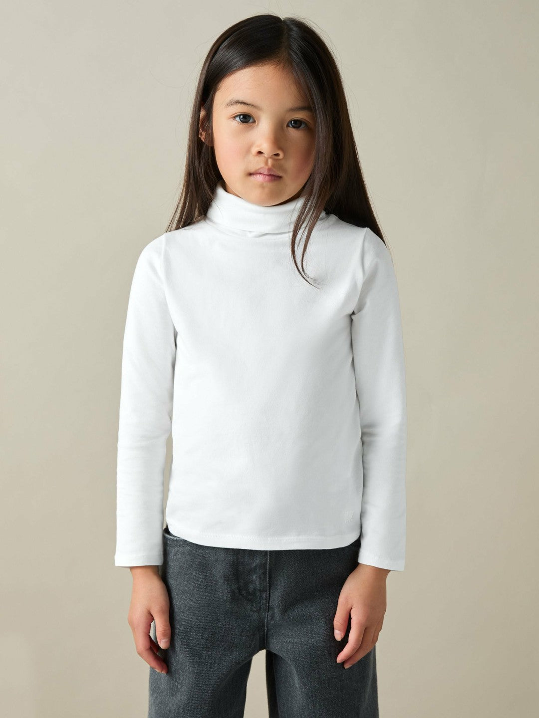 9-13 yrs Cotton-Jersey Roll-Neck Top with Stretch in Ivory Children & Baby | Reiss