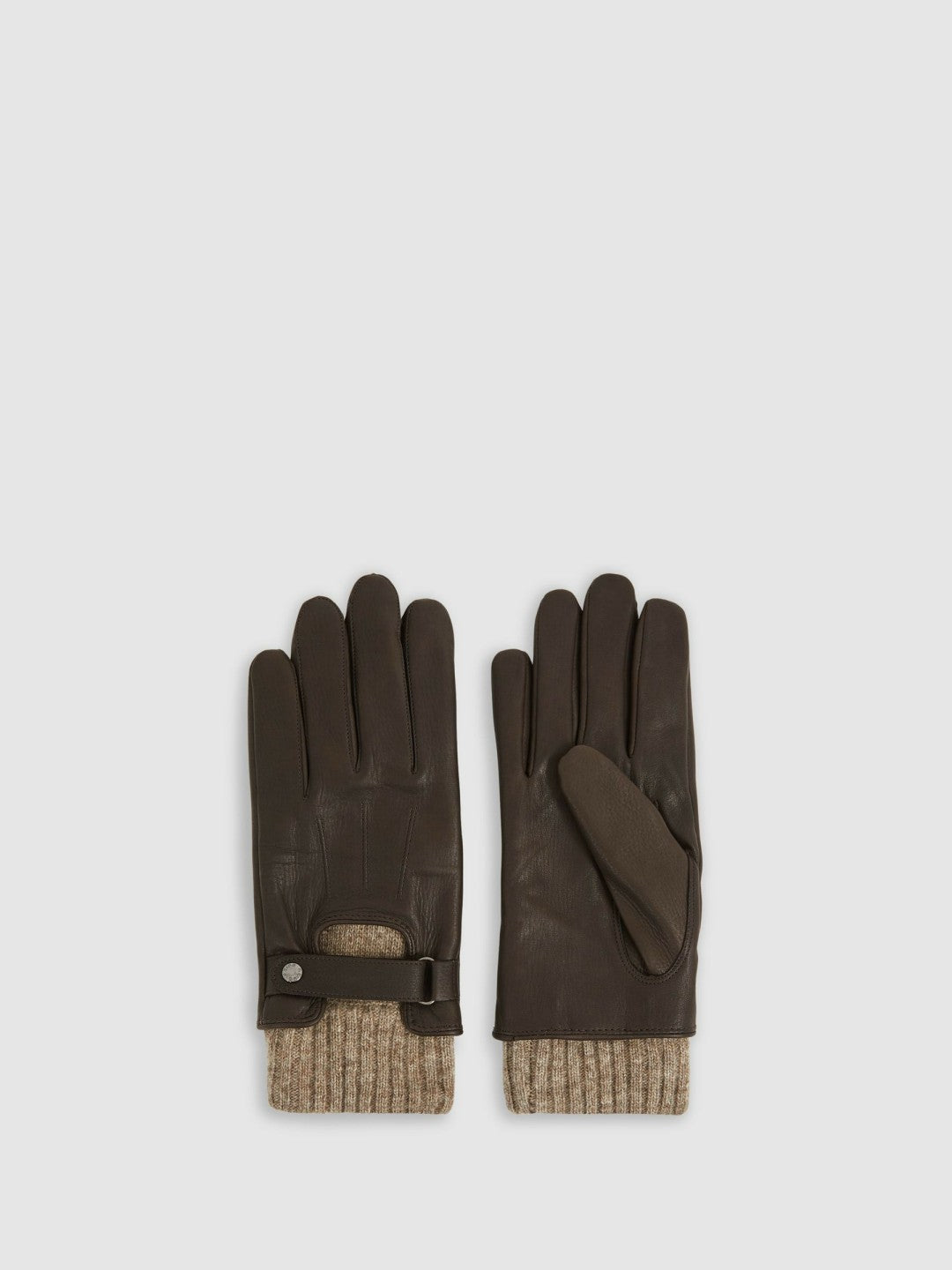 Leather Ribbed-Cuff Gloves in Dark Brown Men | Reiss