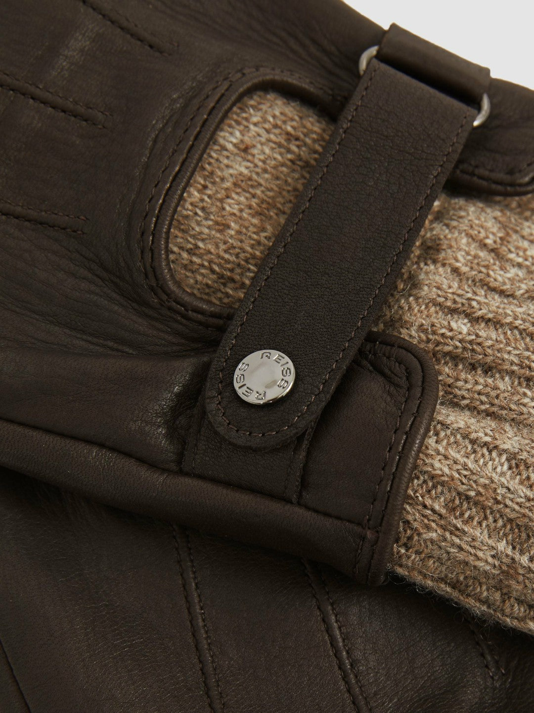 Leather Ribbed-Cuff Gloves in Dark Brown Men | Reiss