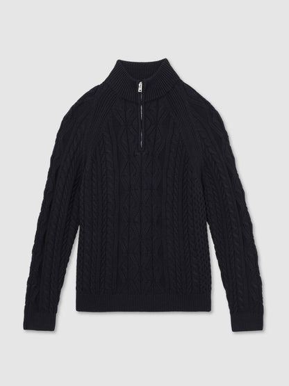 Cable-Knit Half-Zip Jumper in Navy Men | Reiss