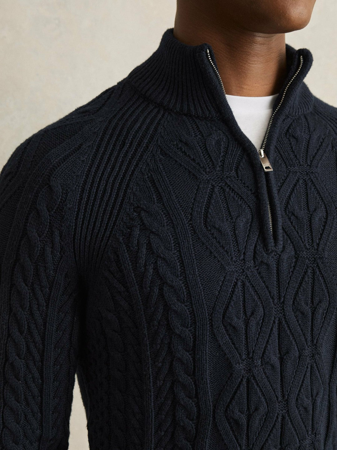 Cable-Knit Half-Zip Jumper in Navy Men | Reiss