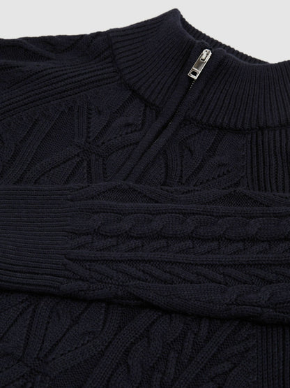 Cable-Knit Half-Zip Jumper in Navy Men | Reiss