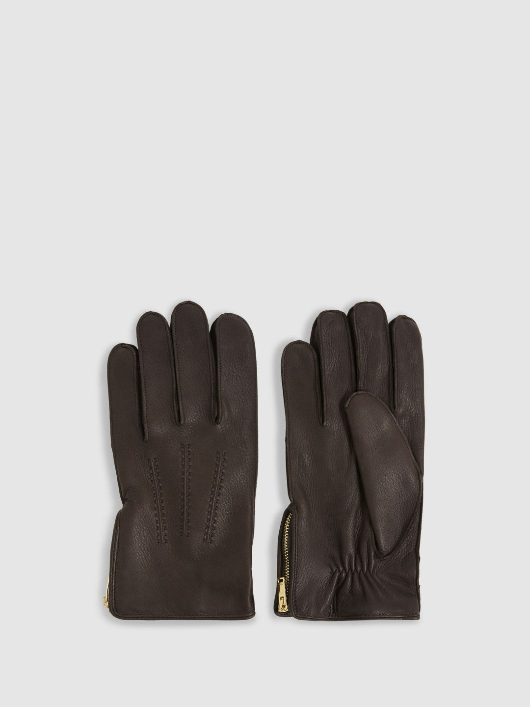 Leather Zip-Side Gloves in Dark Brown Men | Reiss