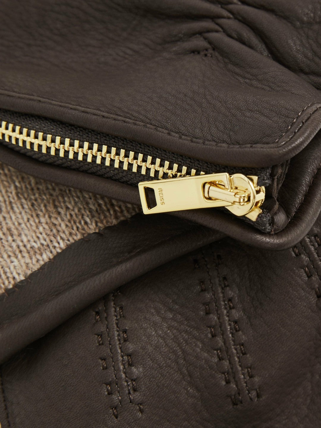 Leather Zip-Side Gloves in Dark Brown Men | Reiss