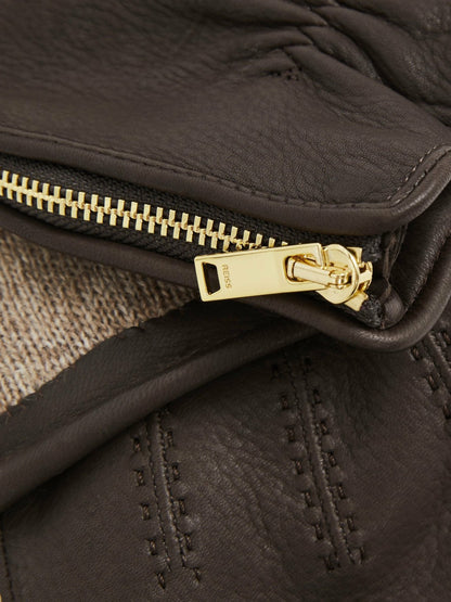 Leather Zip-Side Gloves in Dark Brown Men | Reiss