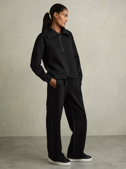 Interlock Half-Zip Drawstring-Hem Sweatshirt in Black Women | Reiss