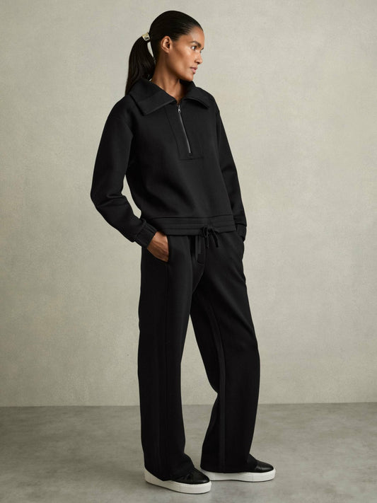 Interlock Half-Zip Drawstring-Hem Sweatshirt in Black Women | Reiss