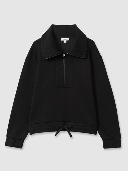 Interlock Half-Zip Drawstring-Hem Sweatshirt in Black Women | Reiss