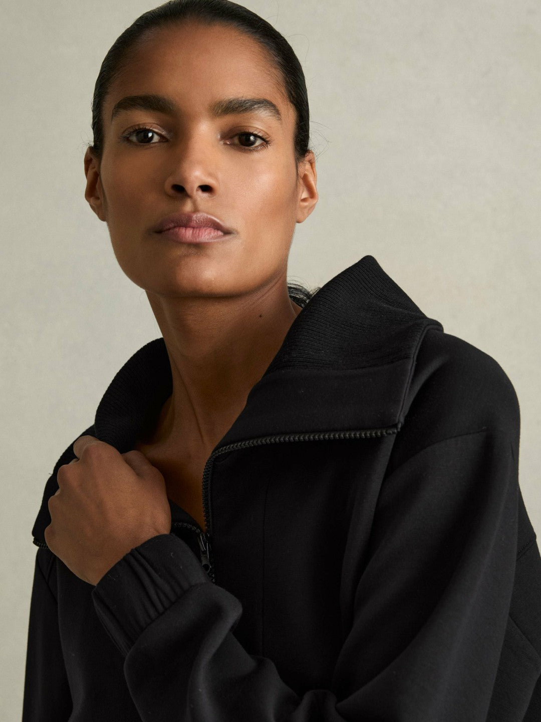 Interlock Half-Zip Drawstring-Hem Sweatshirt in Black Women | Reiss