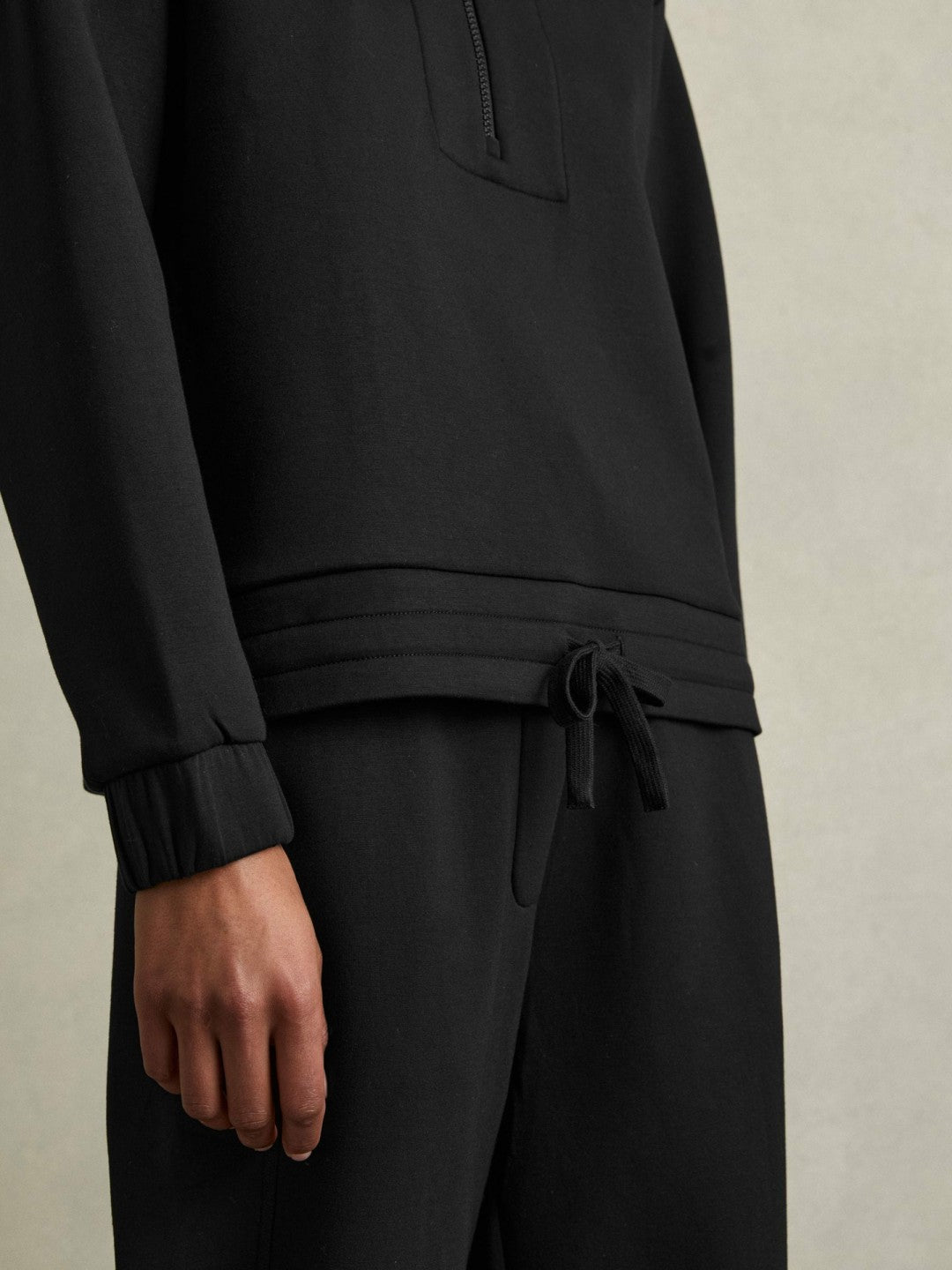 Interlock Half-Zip Drawstring-Hem Sweatshirt in Black Women | Reiss