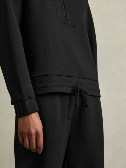 Interlock Half-Zip Drawstring-Hem Sweatshirt in Black Women | Reiss