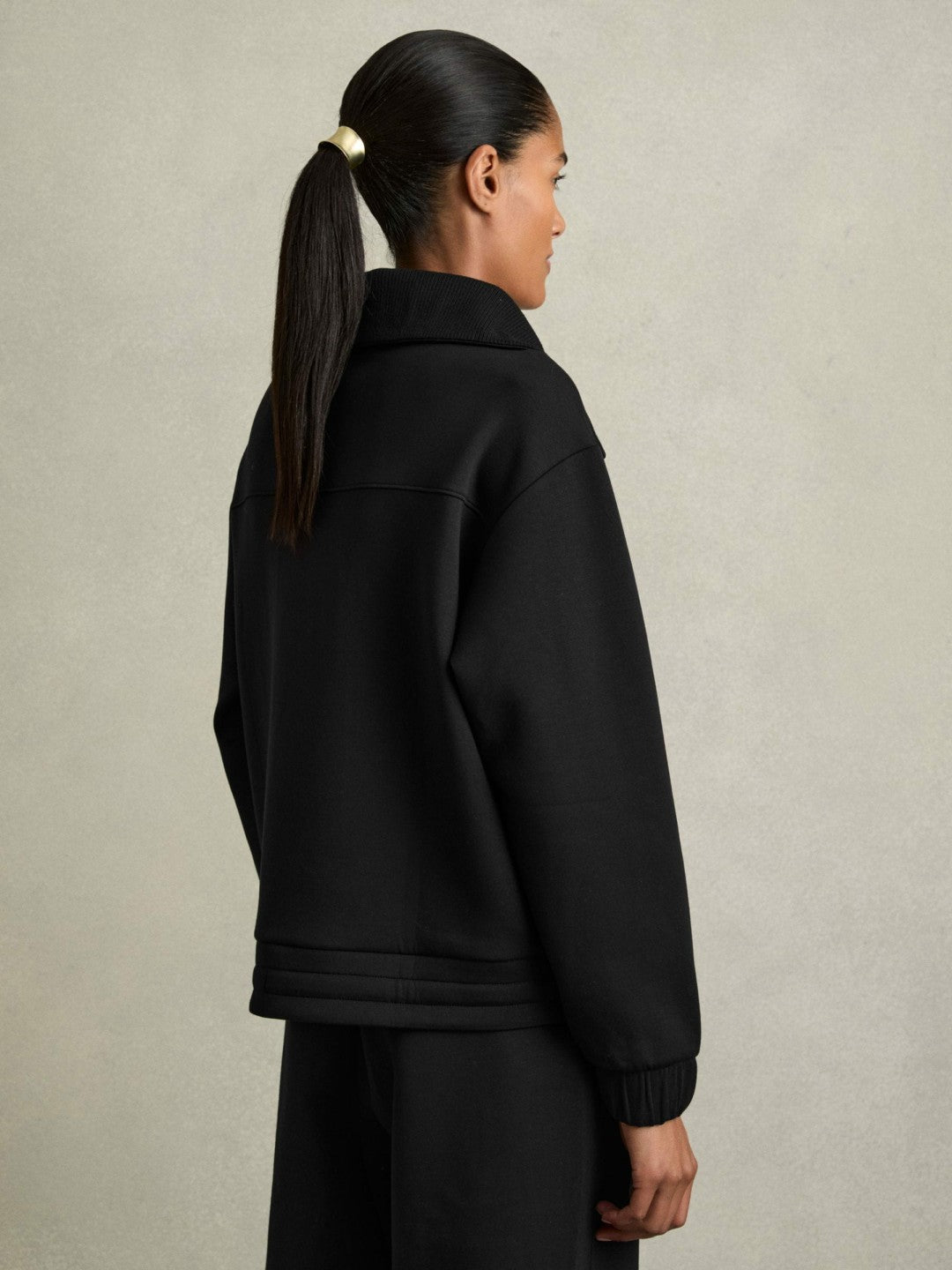 Interlock Half-Zip Drawstring-Hem Sweatshirt in Black Women | Reiss