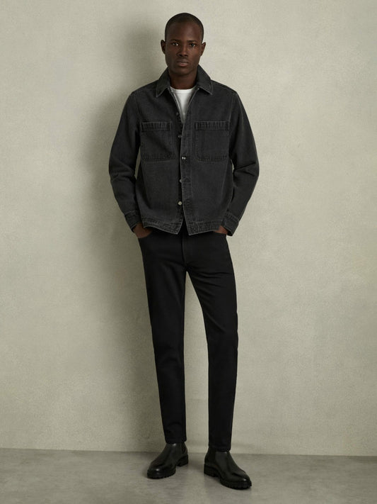 Cotton-Stretch Slim-Fit Jeans in Stay Black Men | Reiss