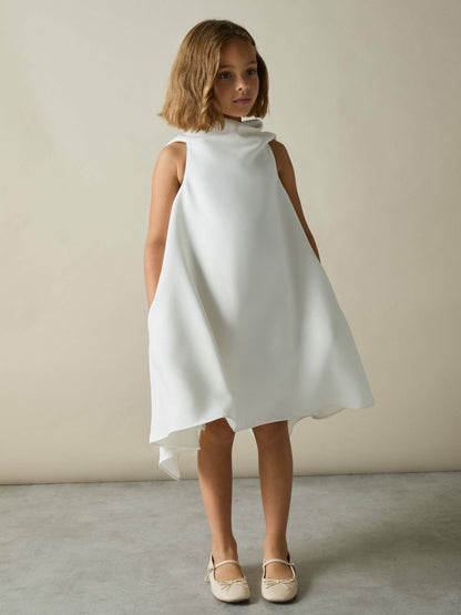 13-14 yrs High-Neck Drape Back Dress in Ivory Children & Baby | Reiss
