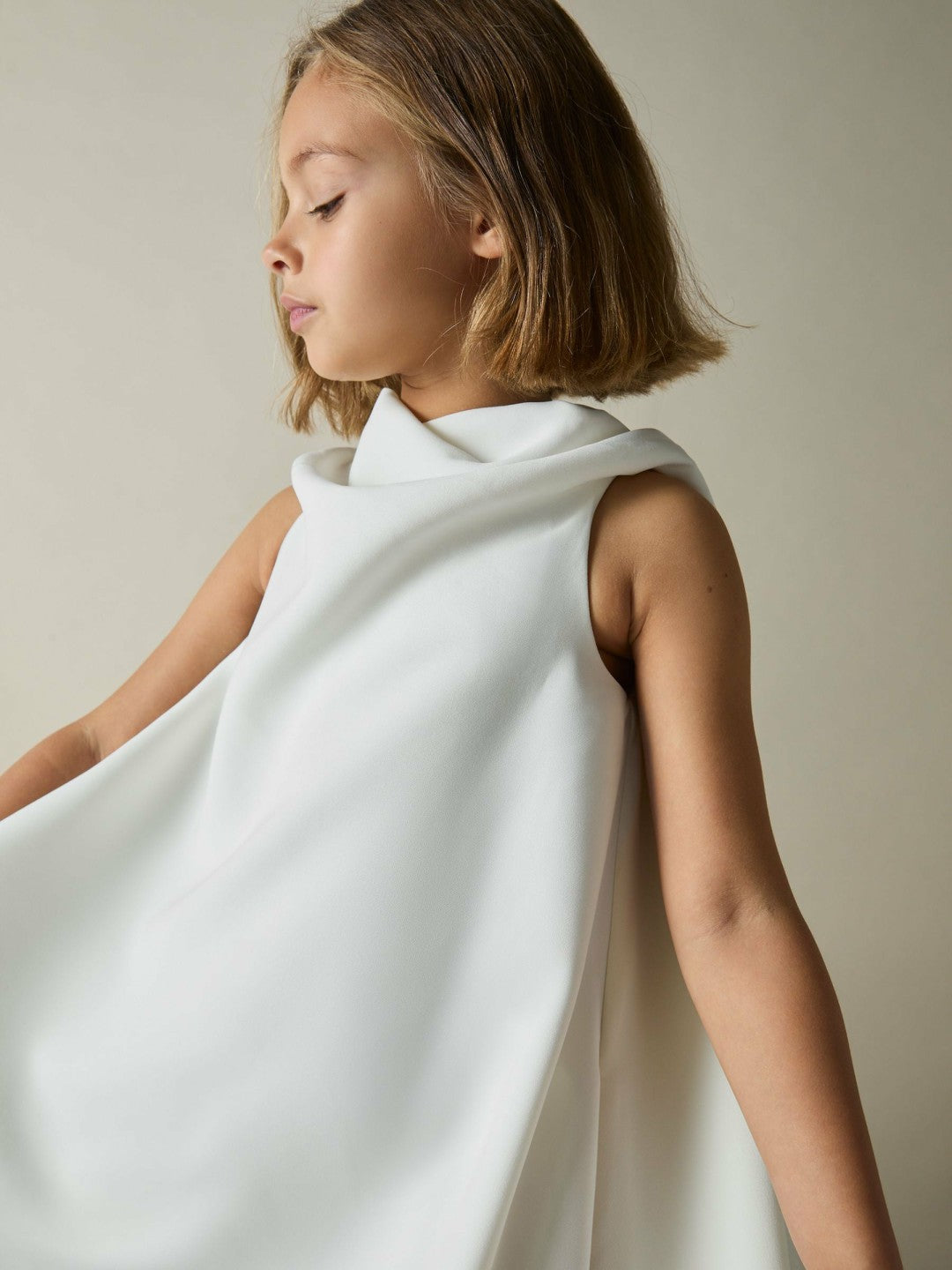 13-14 yrs High-Neck Drape Back Dress in Ivory Children & Baby | Reiss