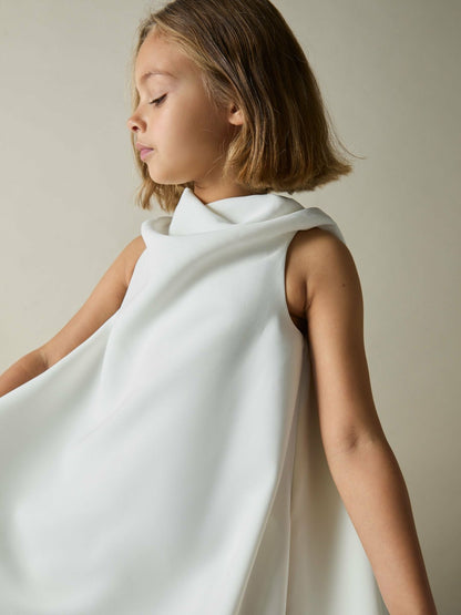 13-14 yrs High-Neck Drape Back Dress in Ivory Children & Baby | Reiss
